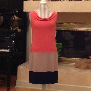 Silky color blocked dress.